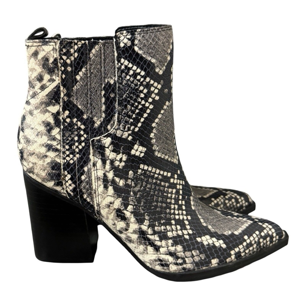 Marc Fisher Boots Womens 7M Black‎ Gray Oshay Pointed Snakeskin Western Cowgirl